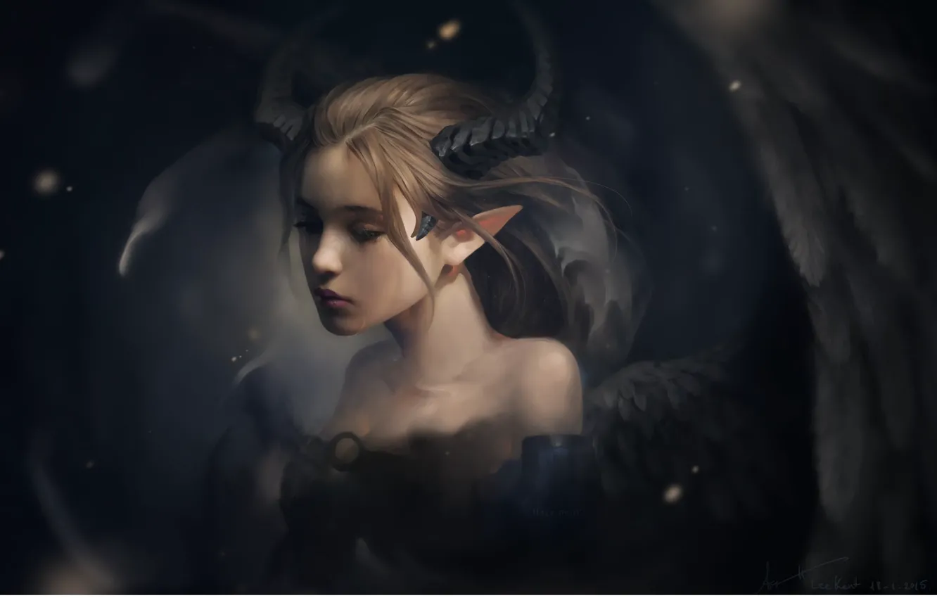 Photo wallpaper sadness, girl, mood, wings, tears, fantasy, art