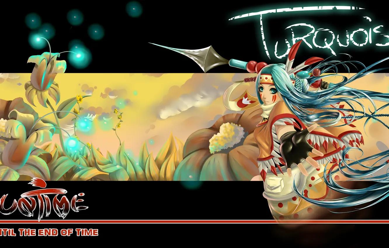 Photo wallpaper look, girl, flowers, the inscription, hair, anime, feathers, hands