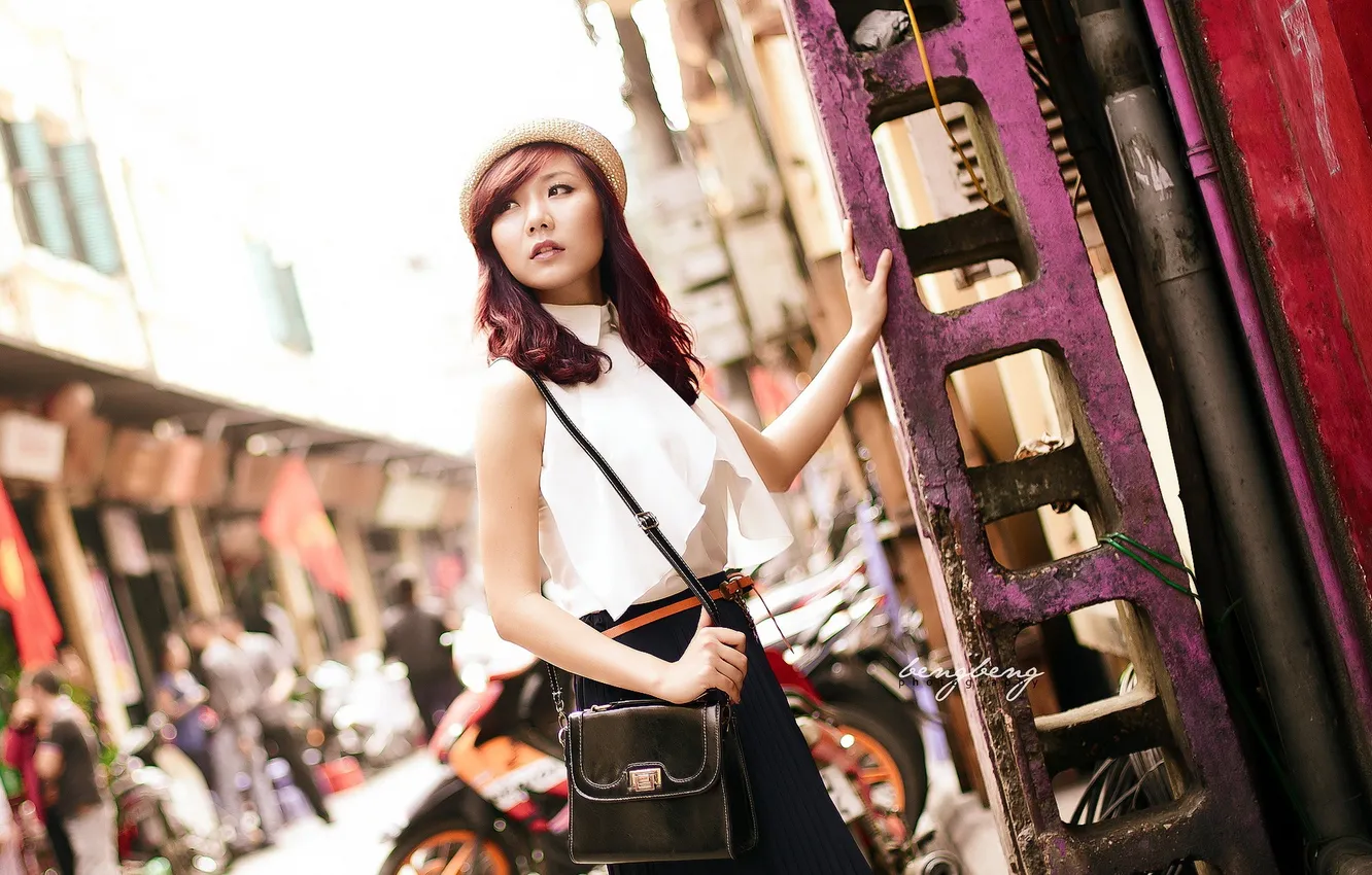 Photo wallpaper girl, street, portrait, Asian