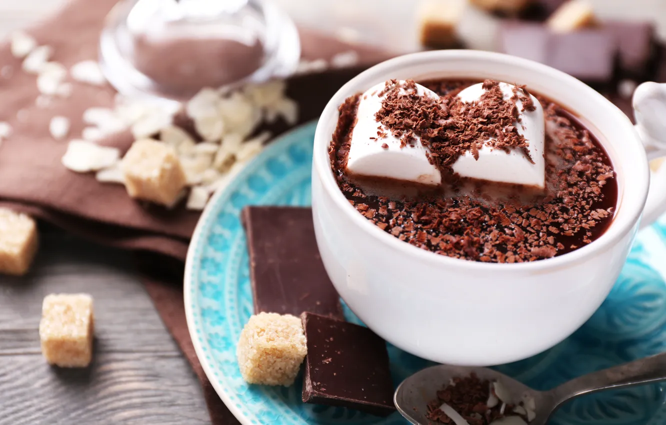 Photo wallpaper chocolate, hot, cup, chocolate, cocoa, cocoa, marshmallows, marshmallow