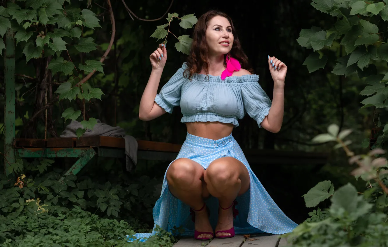 Photo wallpaper girl, sexy, smile, Wallpaper, sweetheart, model, bright, skirt