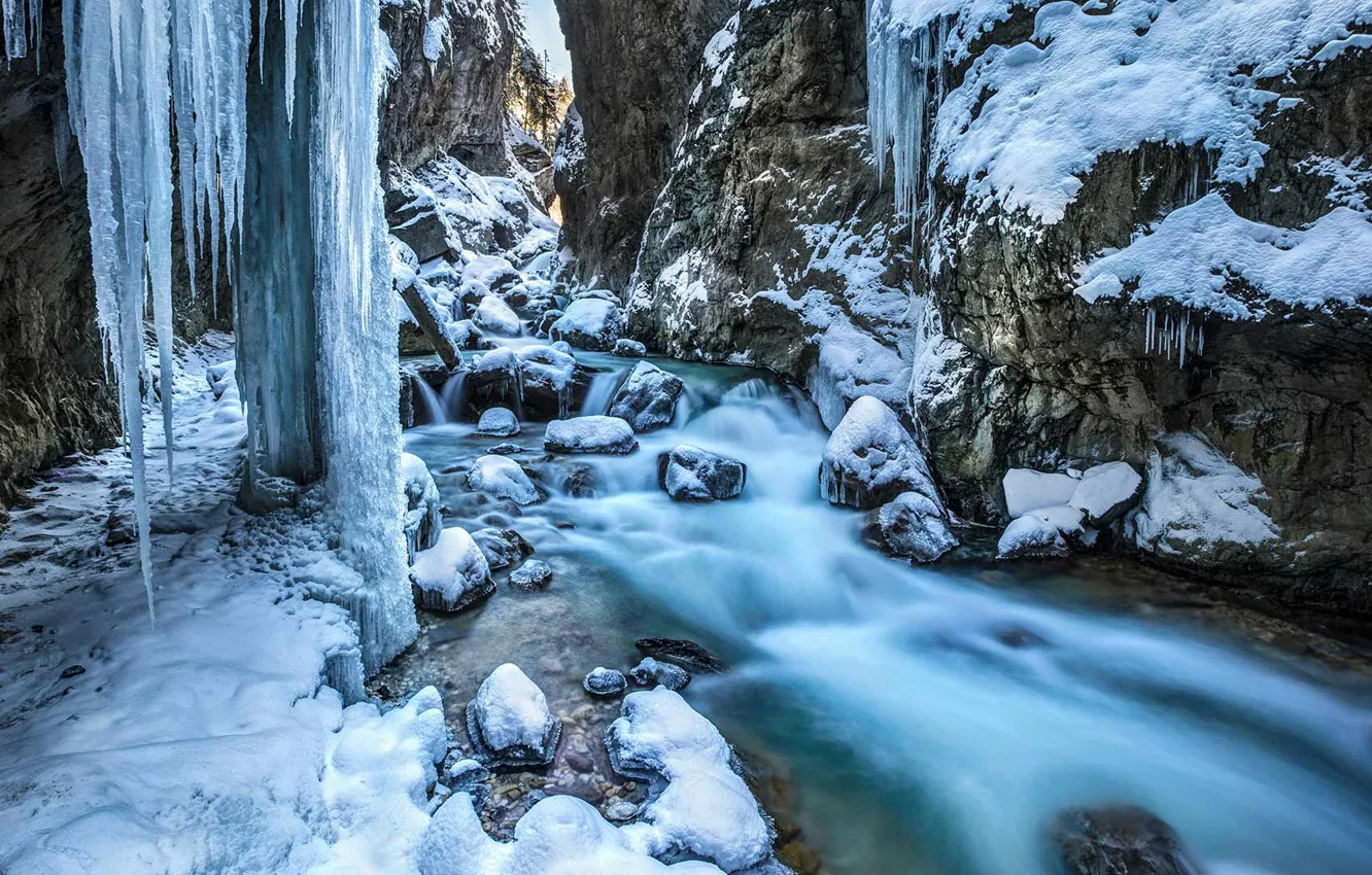 Photo wallpaper ice, winter, stream, Germany, Bayern, gorge, Garmisch-Partenkirchen, The partnachklamm