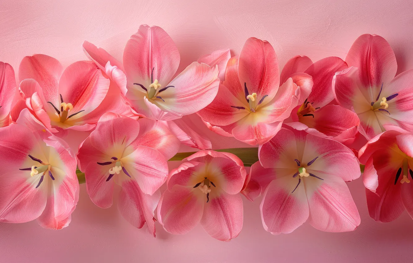 Photo wallpaper flowers, holiday, bouquet, spring, tulips, AI art, universal holiday background, neural network