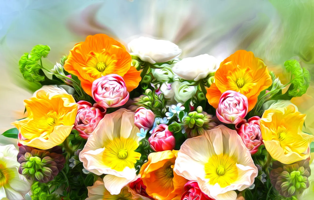 Photo wallpaper Graphics, Flowers, Colored