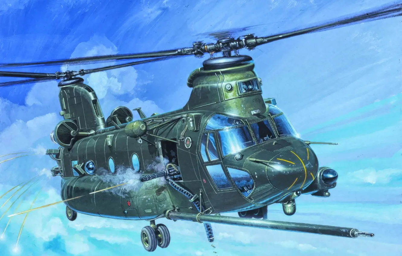 Photo wallpaper war, art, helicopter, painting, MH-47E Chinook SOA