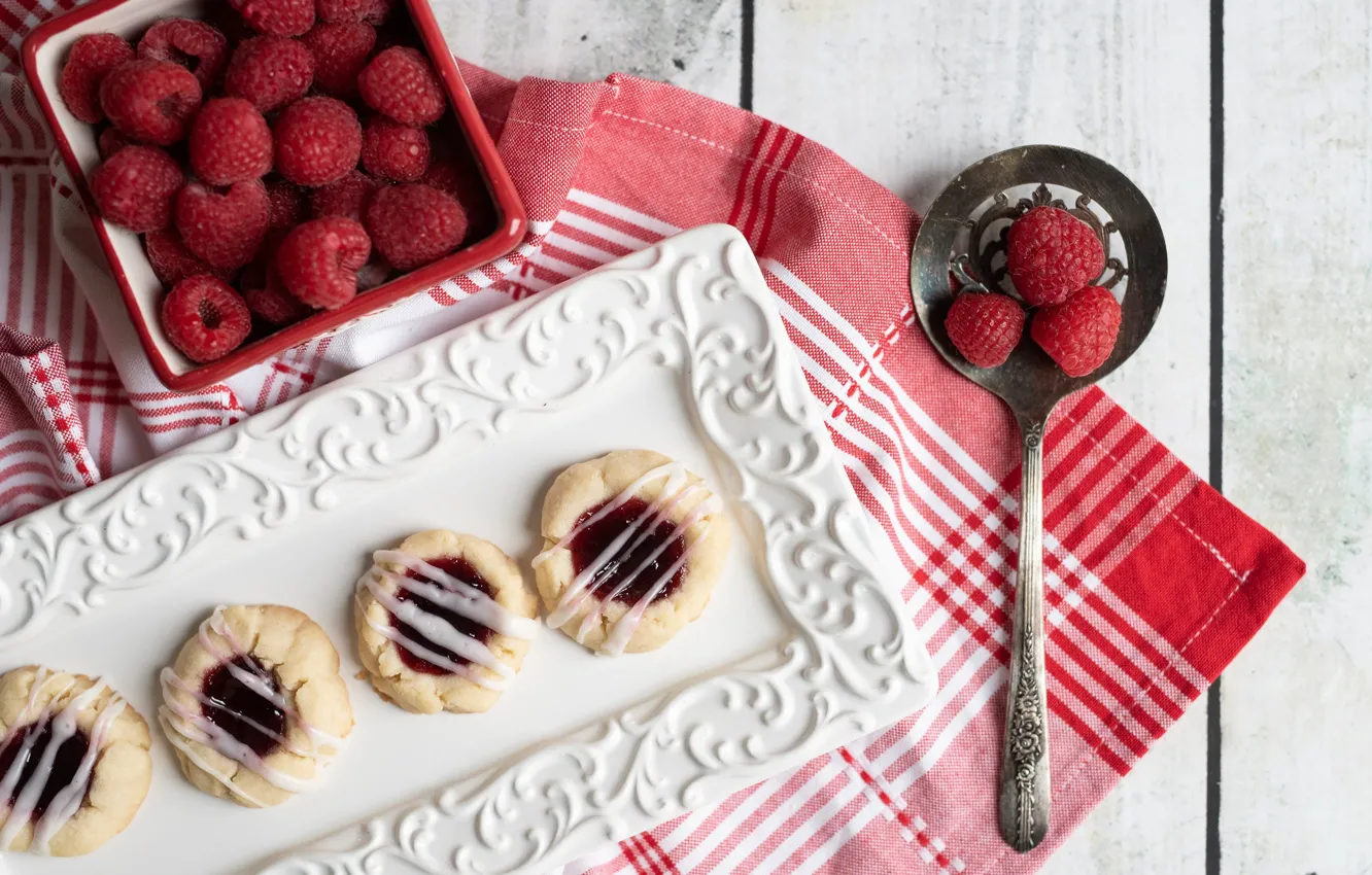 Photo wallpaper berries, raspberry, towel, cookies