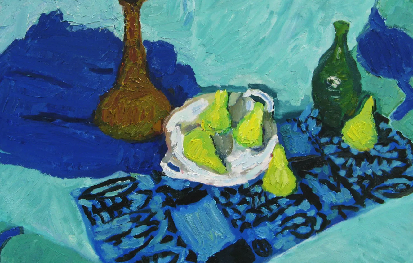 Photo wallpaper 2008, pitcher, still life, pear, Botica, The petyaev, blue towels
