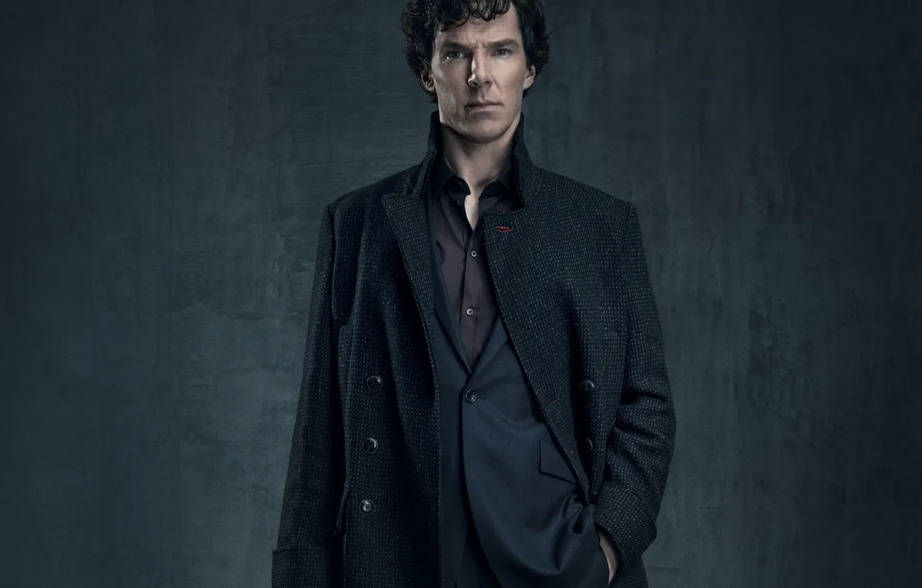 Photo wallpaper background, curls, male, Sherlock Holmes, coat, Benedict Cumberbatch, Benedict Cumberbatch, Sherlock