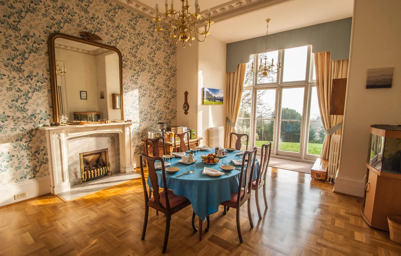 Photo wallpaper Villa, interior, fireplace, dining room, The Dell House