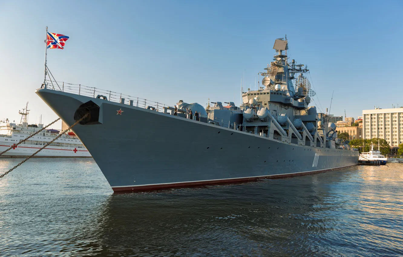 Photo wallpaper pier, cruiser, Vladivostok, The flagship, the Vikings, Pacific Fleet