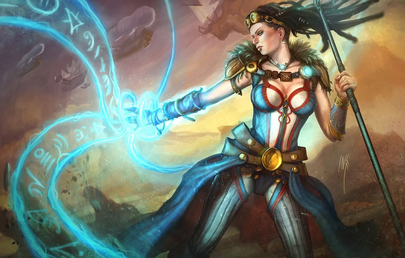 Photo wallpaper girl, magic, art, glasses, staff