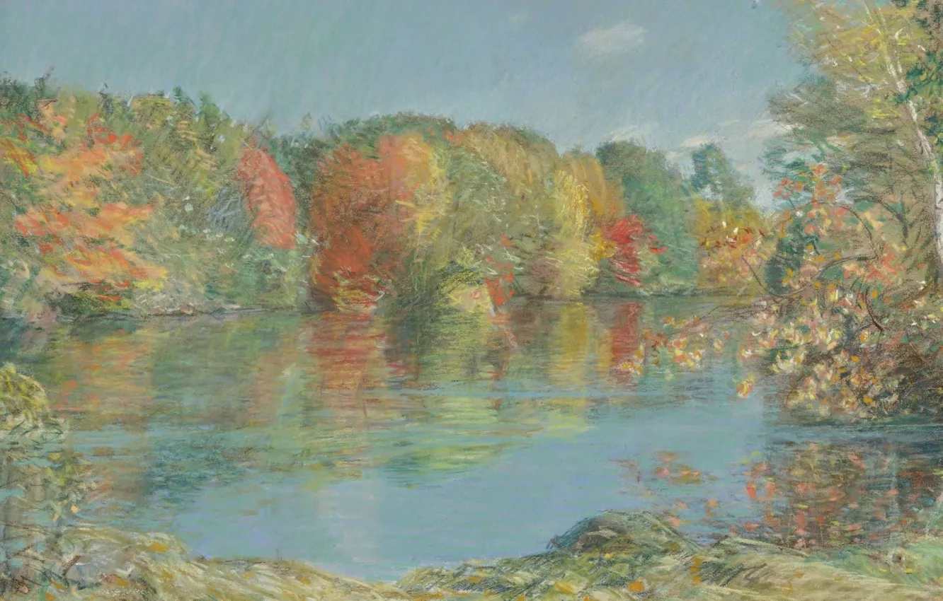 Photo wallpaper autumn, landscape, picture, Frederick Childe Hassam, Childe Hassam, Walden Pond