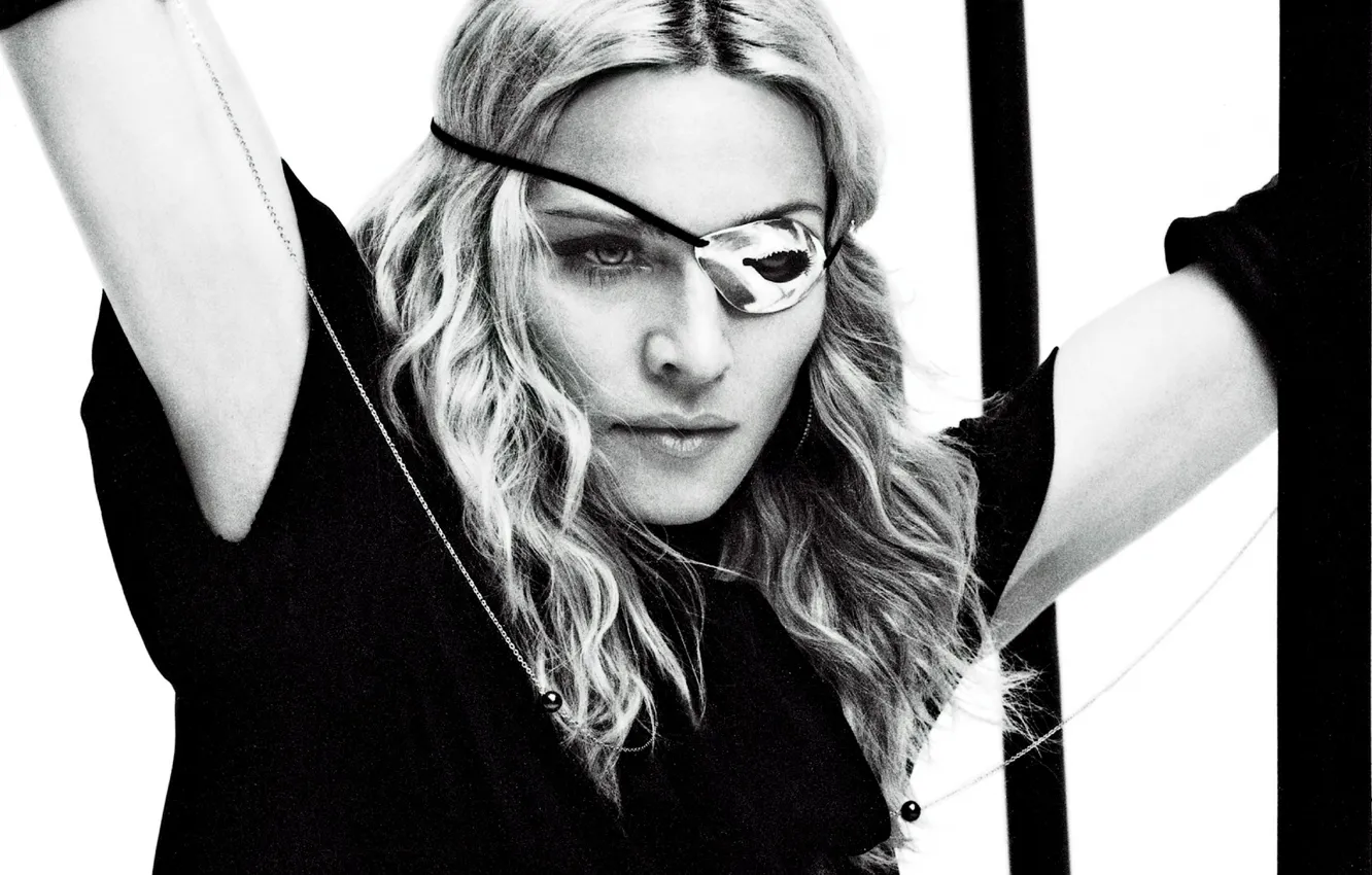 Photo wallpaper black and white, headband, madonna, Madonna