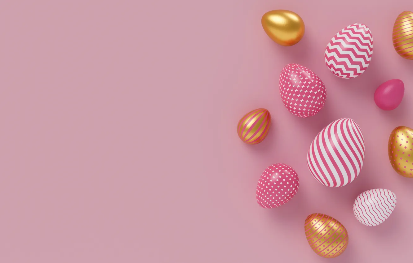 Photo wallpaper eggs, Easter, pink background, render, eggs