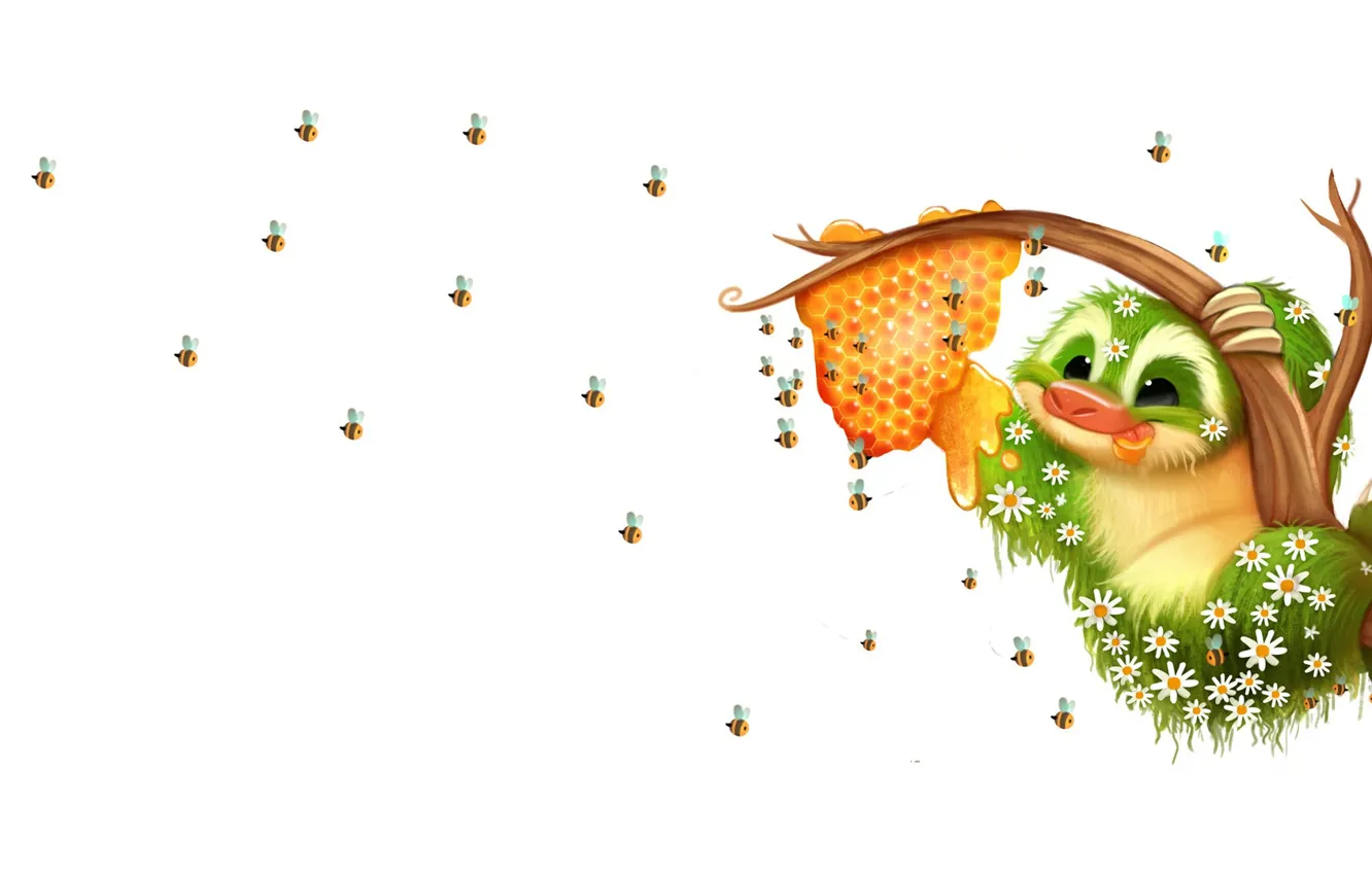 Photo wallpaper art, sloth, children's, Piper Thibodeau, Daily 1756 Sloth Butts - Bees and Daisies, sweet tooth.