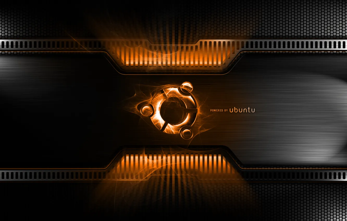 Photo wallpaper metal, ubuntu, sign, carbon, orange, powerplant, powered