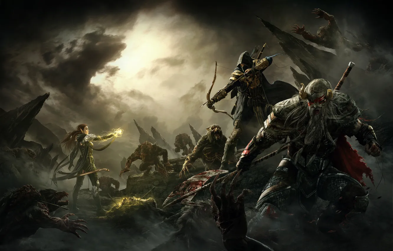 Photo wallpaper fantasy, magic, art, battle, elf, Elder Scrolls Online