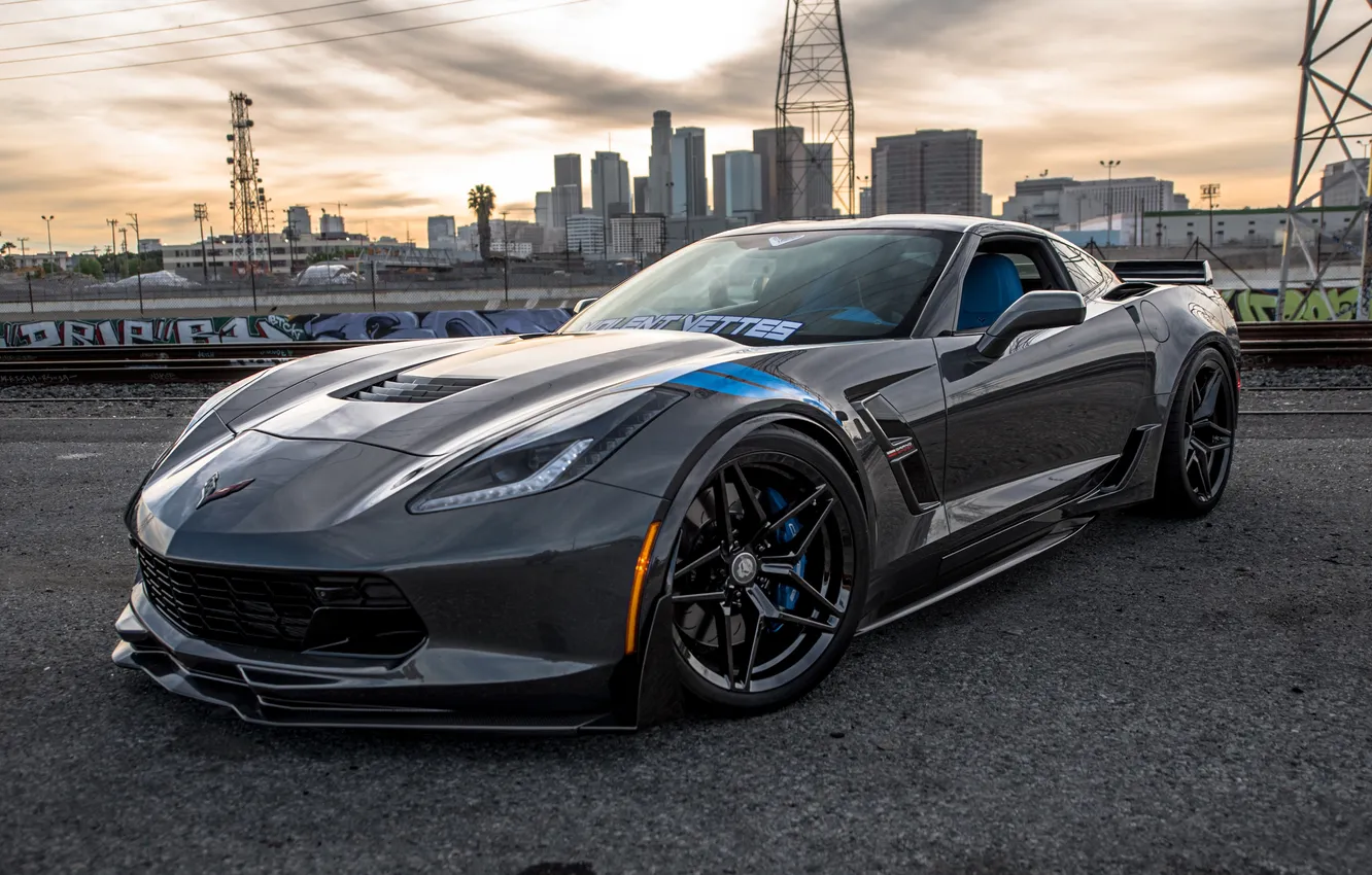 Photo wallpaper Corvette, Chevrolet, Front, Chevrolet Corvette, grey