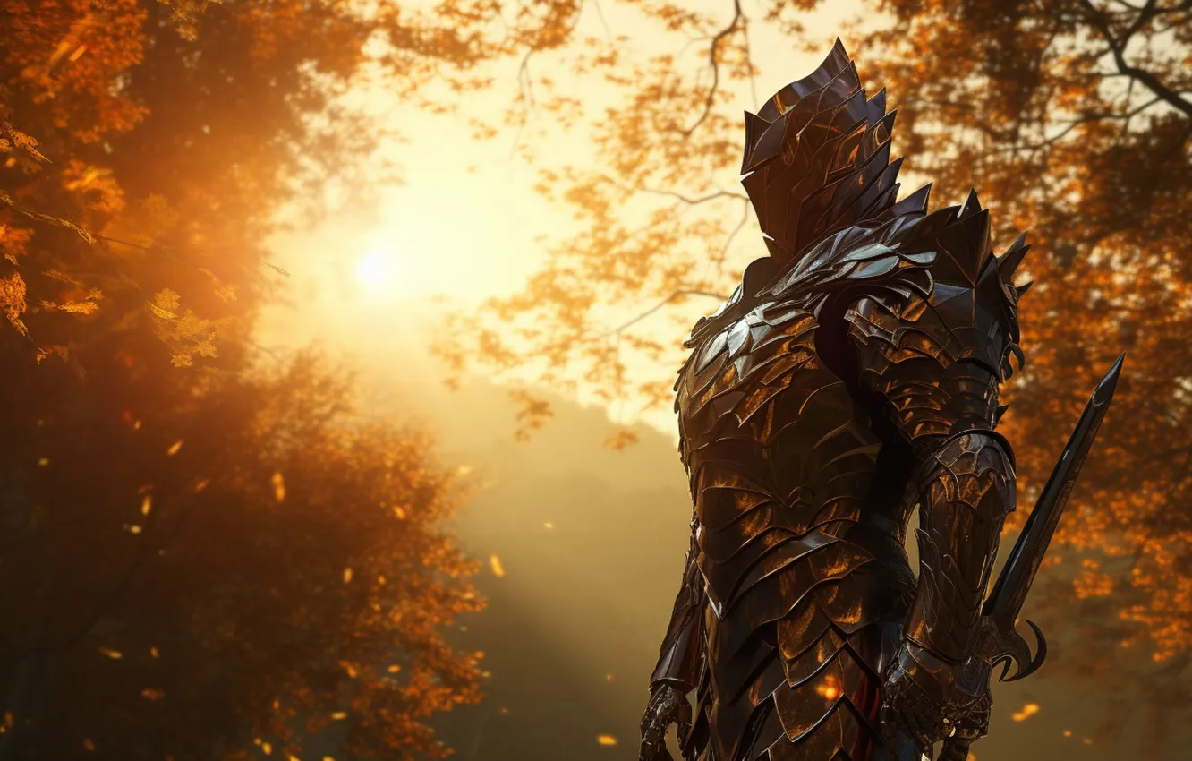 Photo wallpaper forest, look, the sun, light, branches, nature, fog, armor