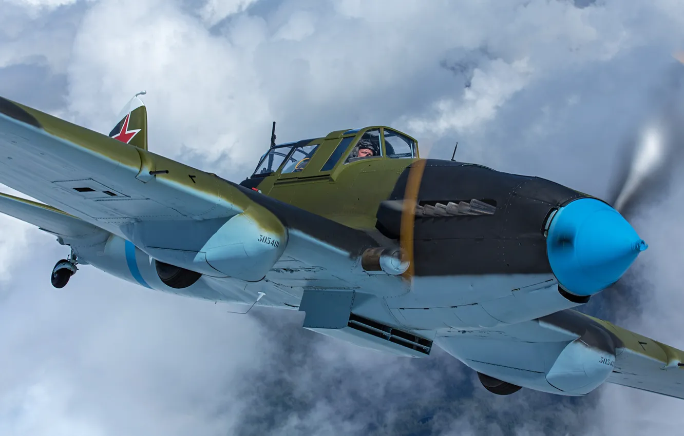 Photo wallpaper The plane, The Second World War, Il-2, Attack, Il-2M3, THE RED ARMY AIR FORCE