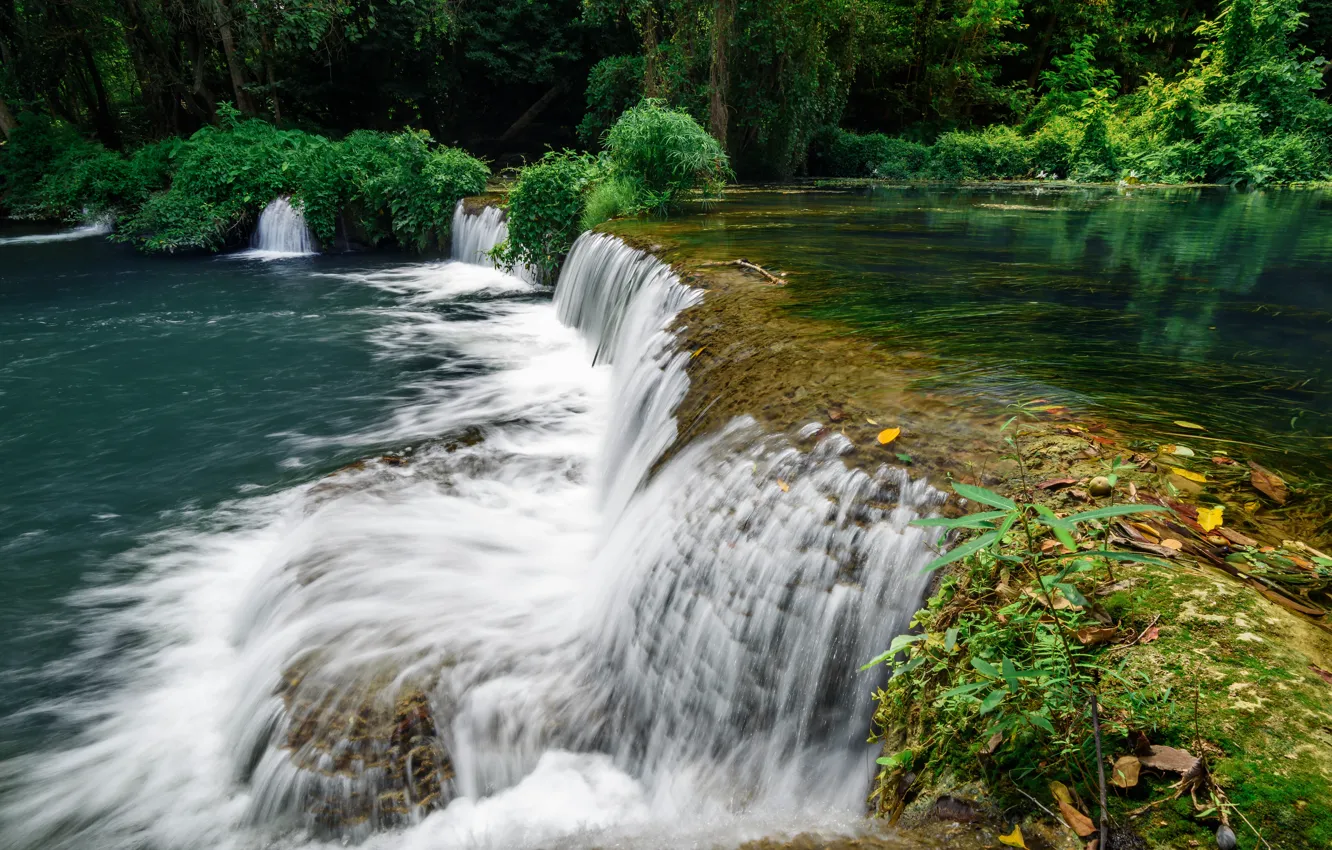 Photo wallpaper forest, landscape, river, rocks, waterfall, summer, forest, tropical