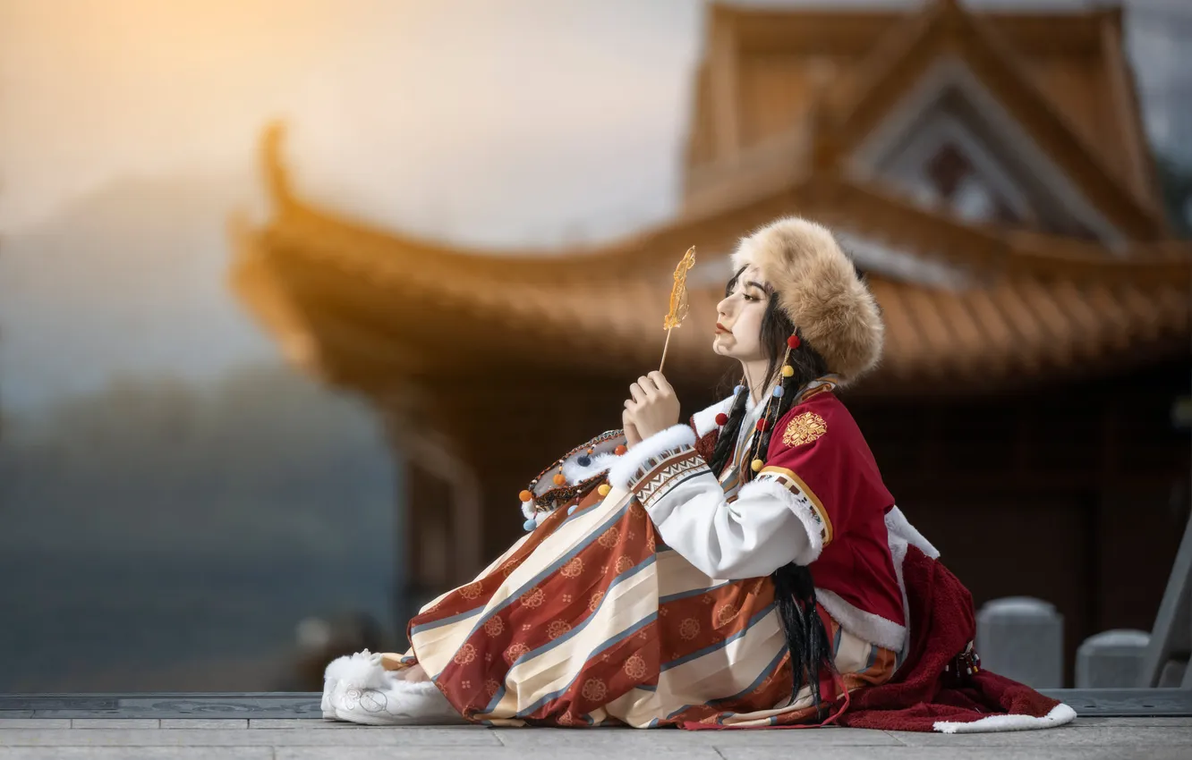 Photo wallpaper look, girl, nature, pose, style, Asian, Nick Vison