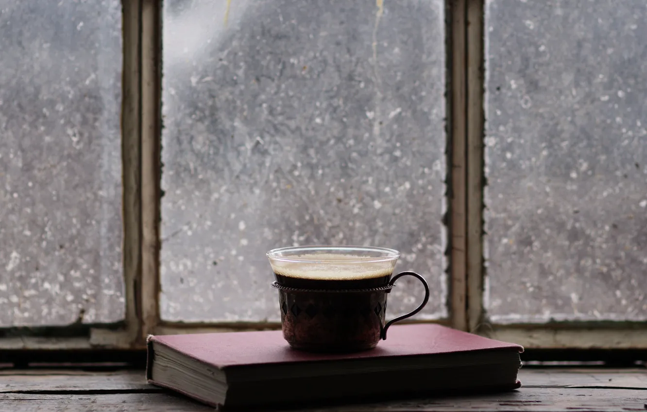 Photo wallpaper coffee, window, Cup, book