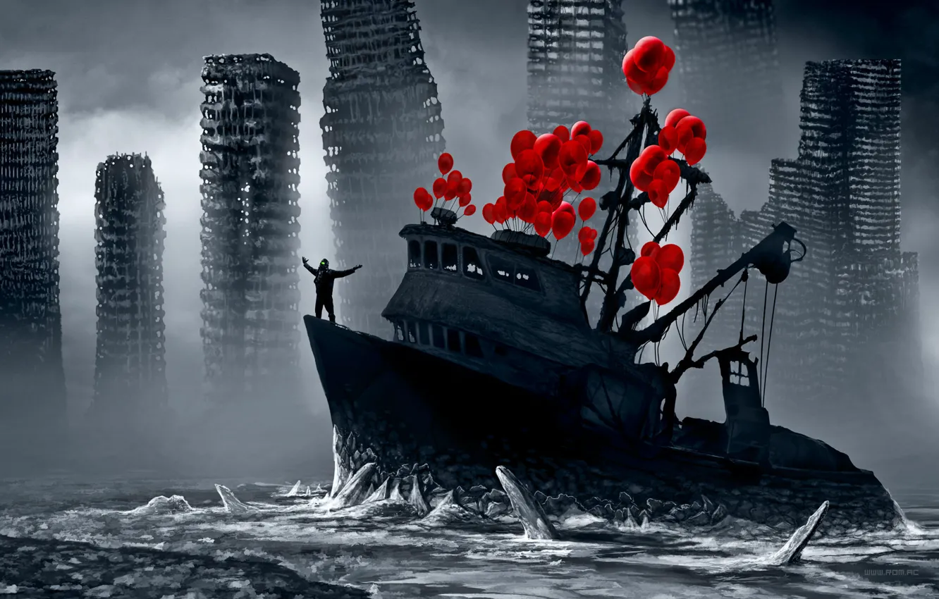 Photo wallpaper balloons, ship, ice, romance of the Apocalypse, romantically apocalyptic, flying fortress