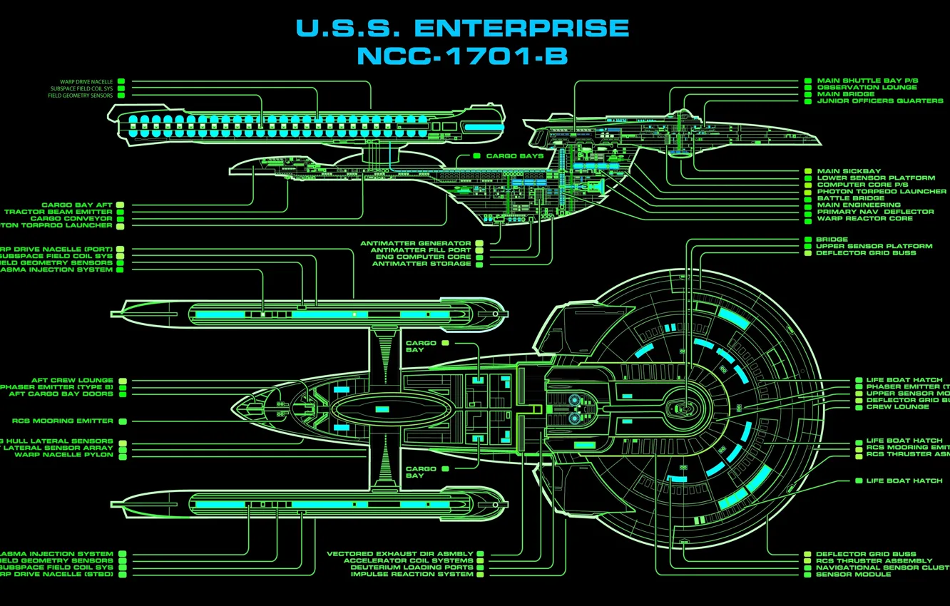 Photo wallpaper drawing, Star Trek, starship, NC-1701-B, U.S.S. Enterprise