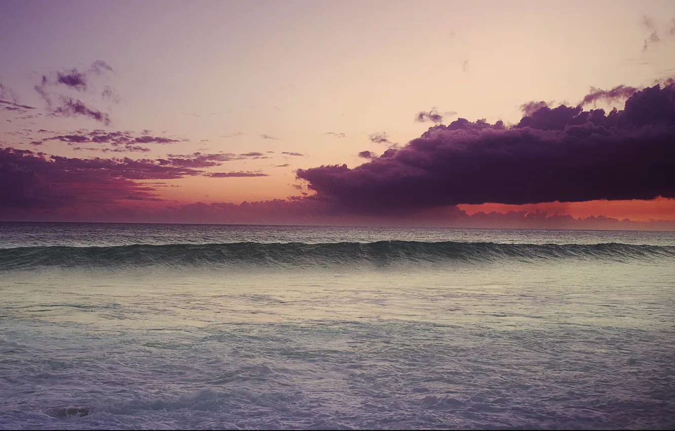 Photo wallpaper wave, the sky, clouds, sunset, clouds, the ocean
