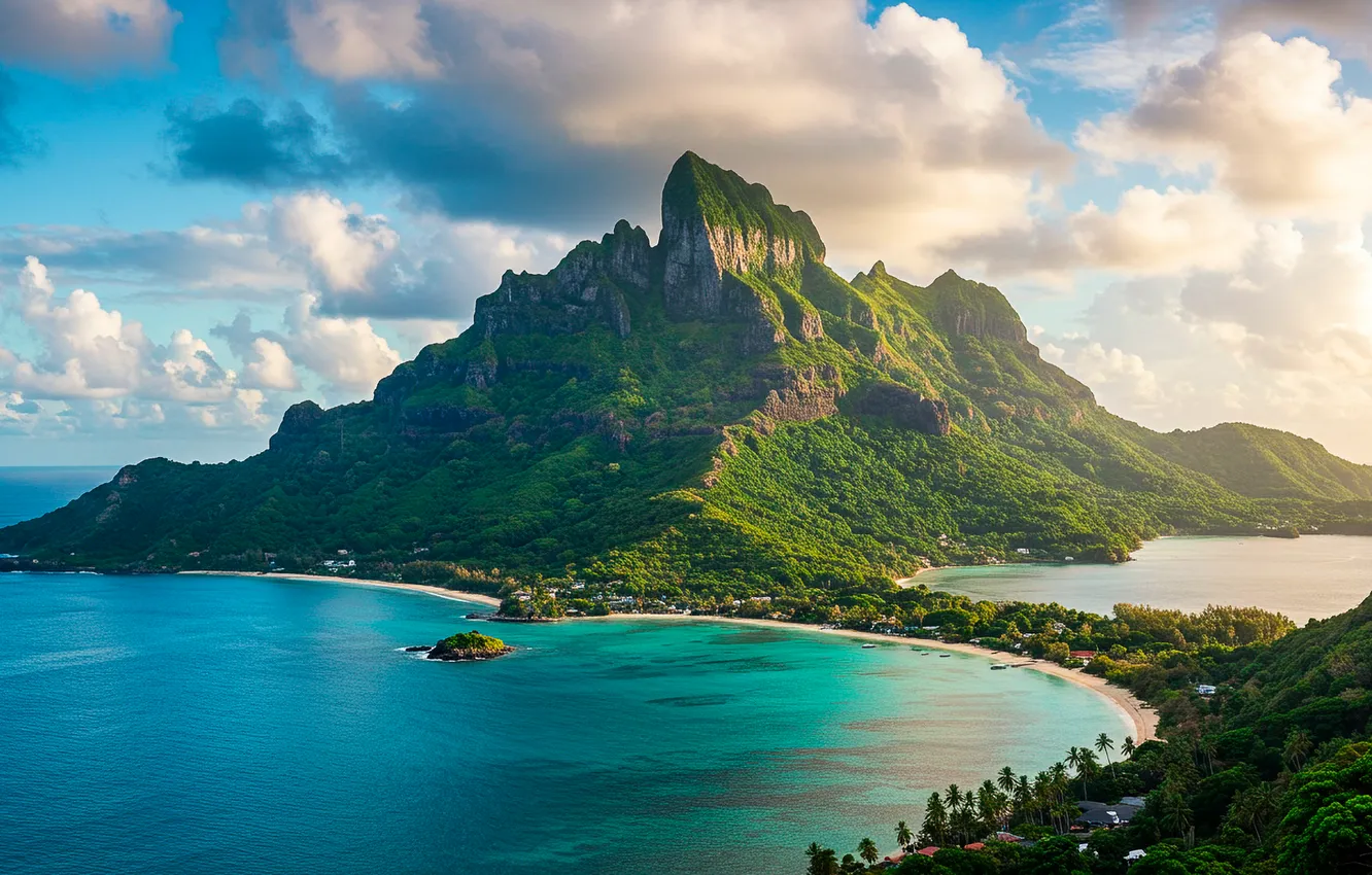 Photo wallpaper the sky, clouds, mountains, the ocean, Wallpaper, art, wallpaper, sky