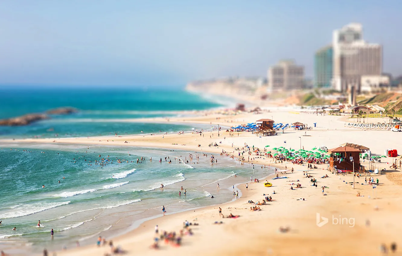 Photo wallpaper sea, beach, the sky, people, home, Israel, Israel, Herzliya