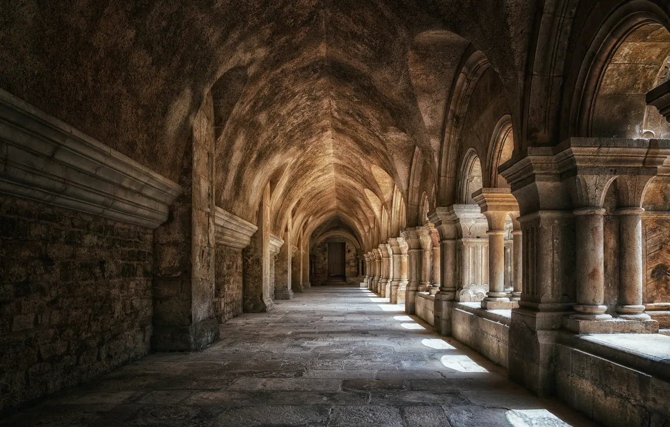 Photo wallpaper light, old, retro, wall, perspective, past, tile, building