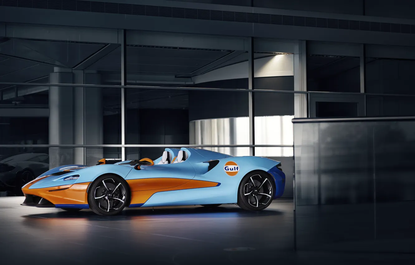 Photo wallpaper McLaren, sports car, MSO, Gulf, 2020, Elva, McLaren MSO Elva Gulf Theme, McLaren MSO