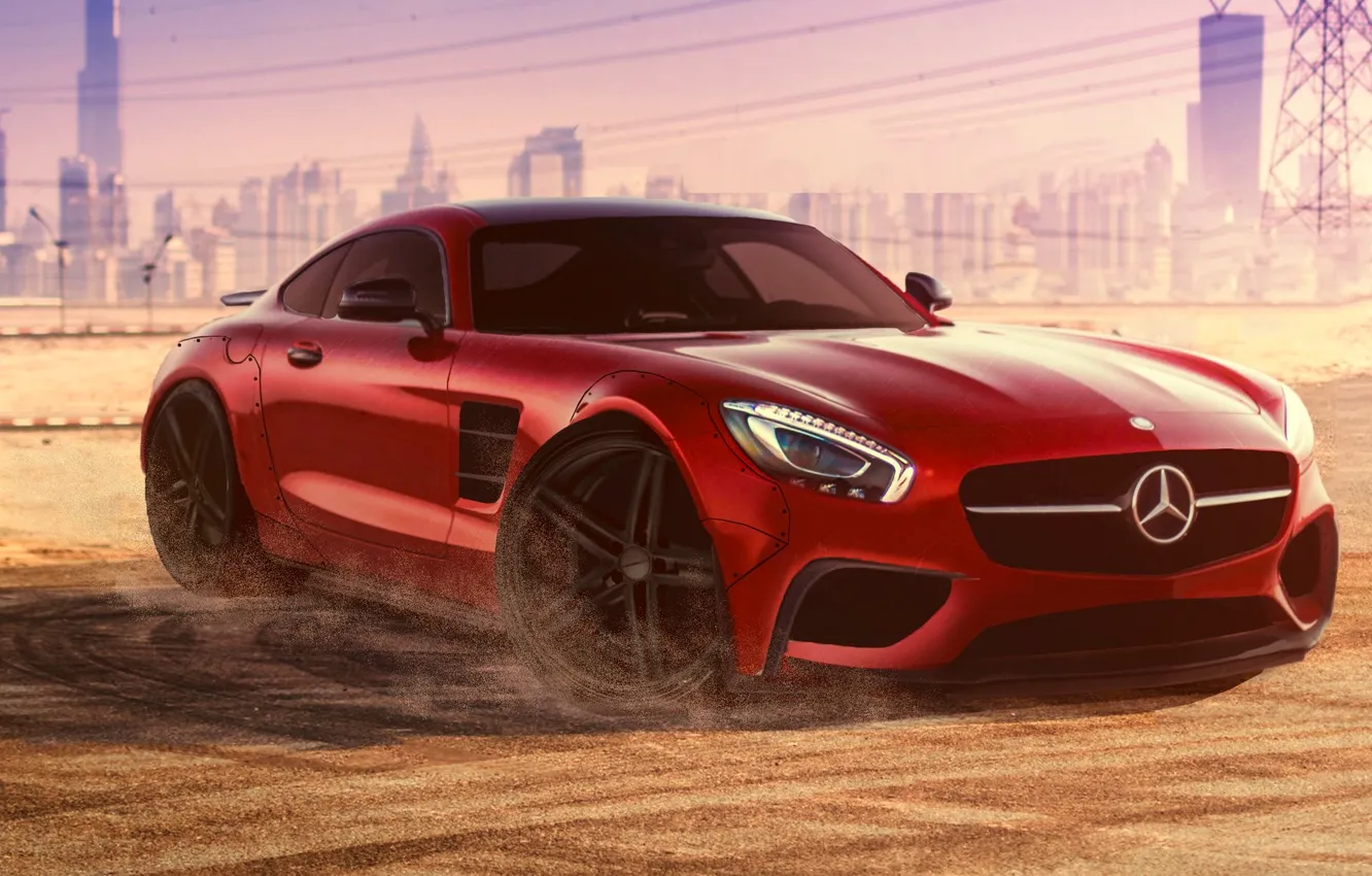 Photo wallpaper Mercedes-Benz, Red, Dubai, Front, AMG, Supercar, Liberty, 2015