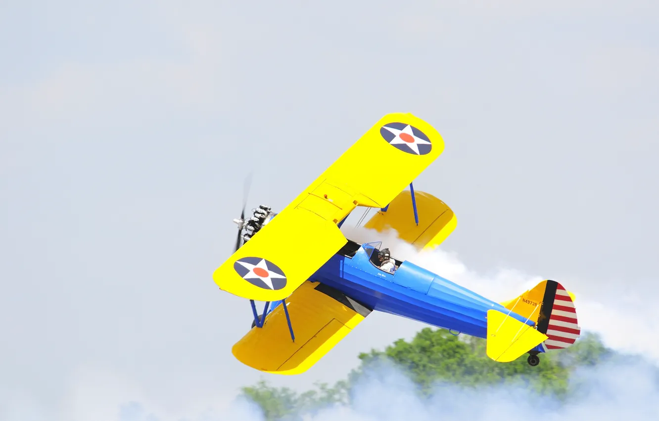 Photo wallpaper retro, the plane, pilot, parade, biplane