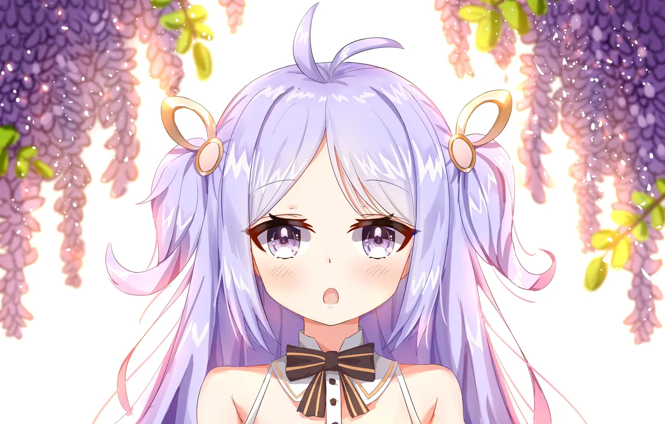 Photo wallpaper girl, long hair, anime, flowers, beautiful, purple eyes, pretty, face