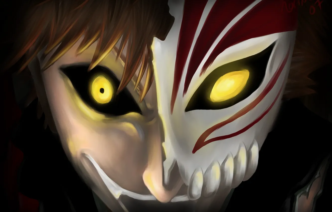 Photo wallpaper look, darkness, laughter, mask, guy, Bleach, Bleach, Kurosaki Ichigo