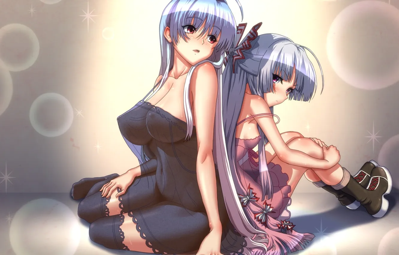 Photo wallpaper chest, girl, touhou, art, sitting, embarrassment, Fujiwara no Mokou, Kamishirasawa Keine