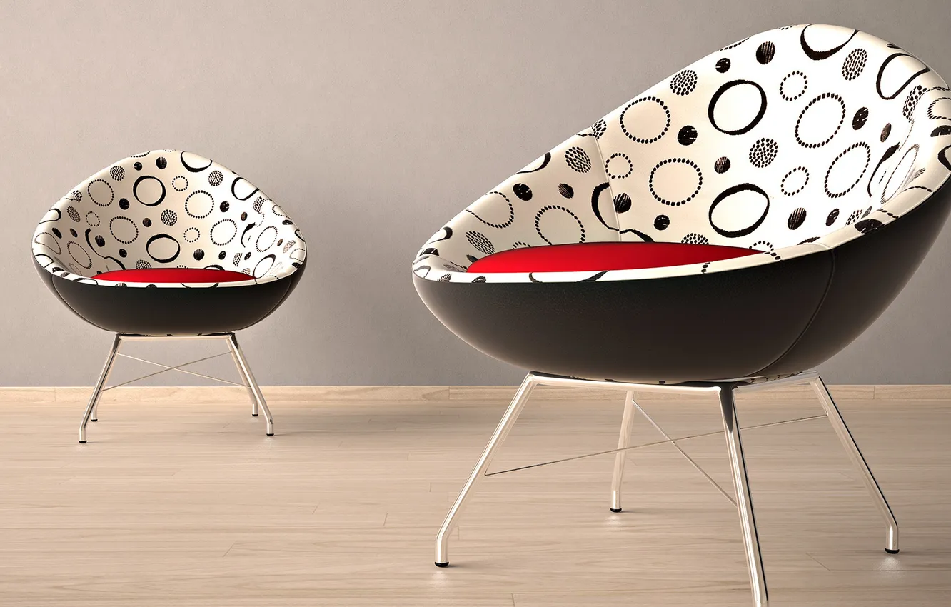 Photo wallpaper red, design, style, room, two, interior, chair, form