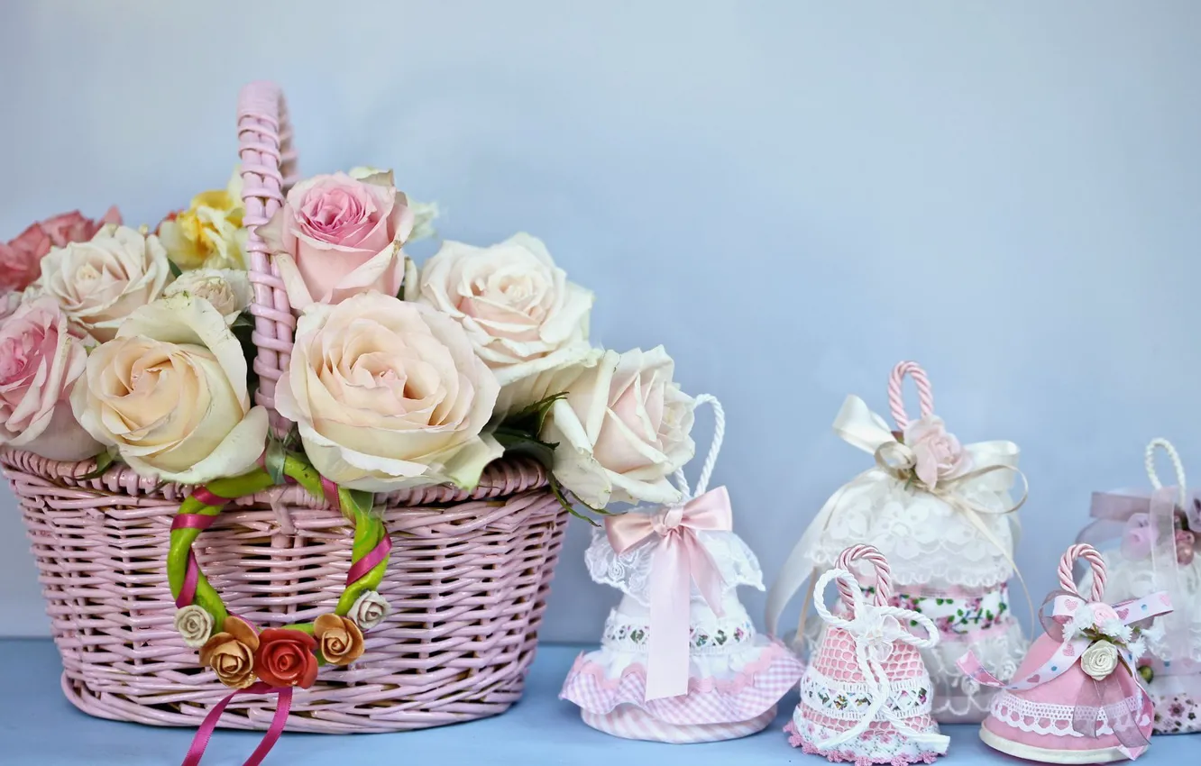 Photo wallpaper flowers, basket, roses