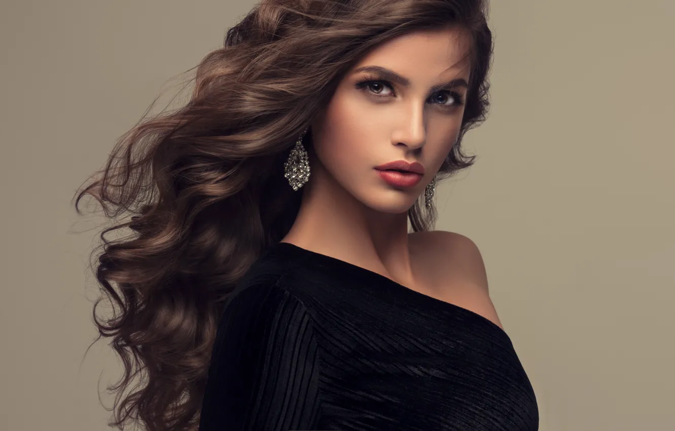 Photo wallpaper look, girl, pose, eyelashes, hair, makeup, hairstyle, earrings