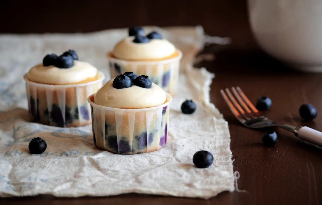 Photo wallpaper berries, blueberries, sweets, dessert, cakes, cupcake, molds