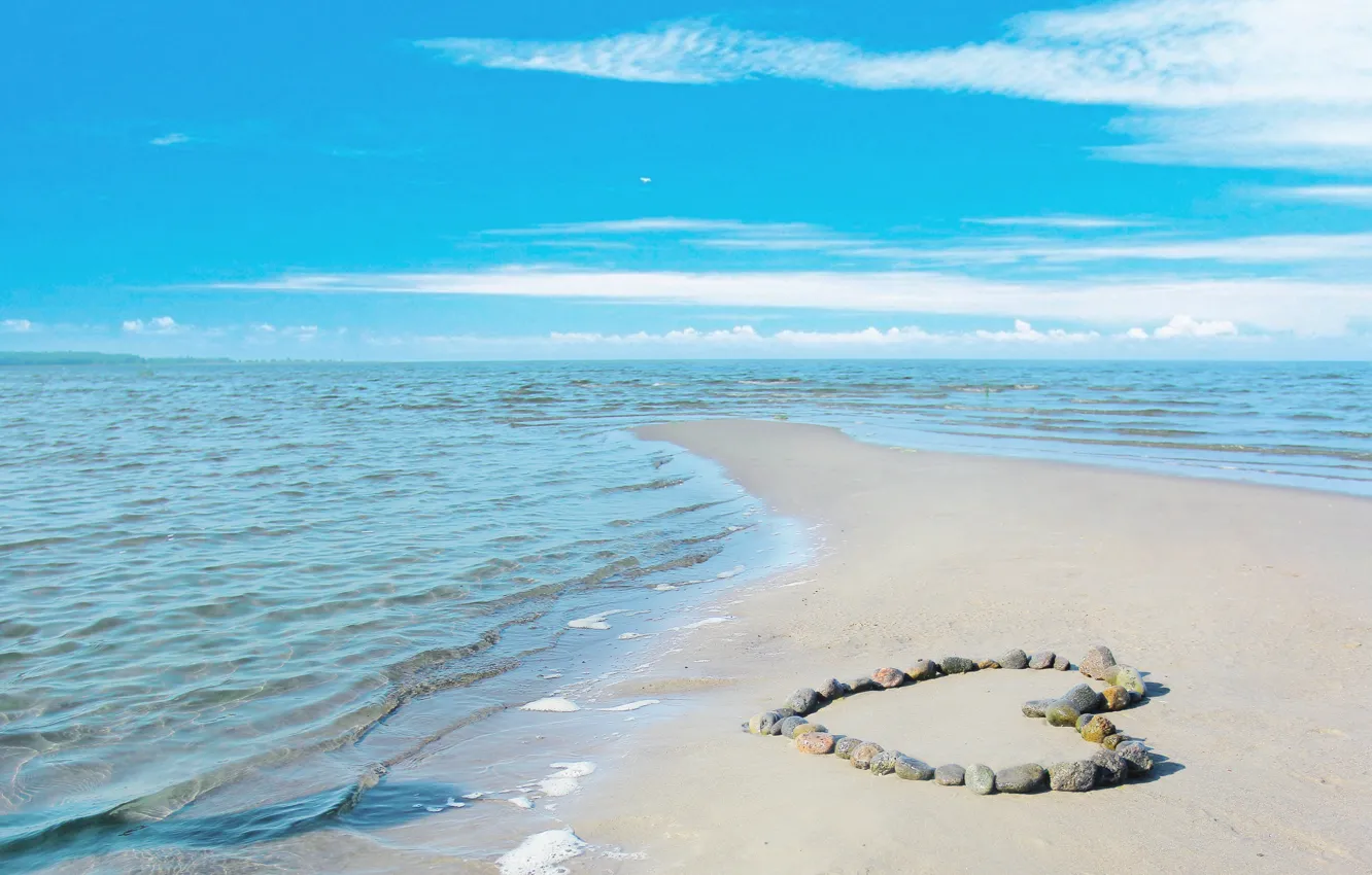 Photo wallpaper sand, sea, wave, beach, the sky, water, the sun, clouds