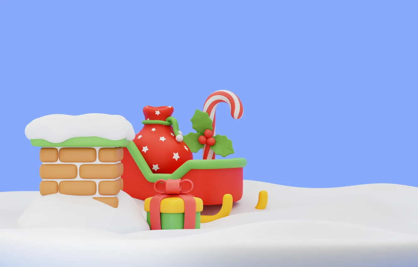 Photo wallpaper winter, roof, snow, rendering, box, gift, new year, pipe