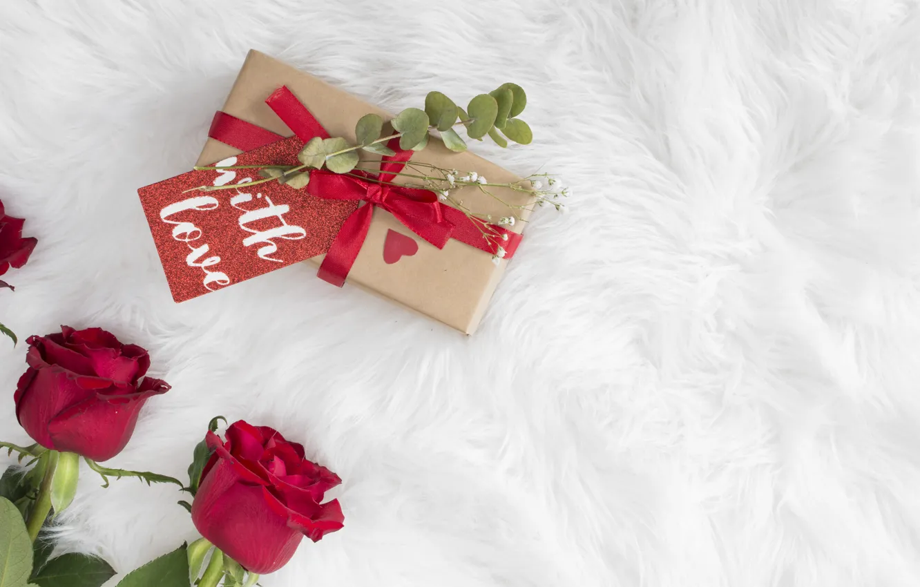 Photo wallpaper gift, Love, roses, bouquet, red, heart, Gift