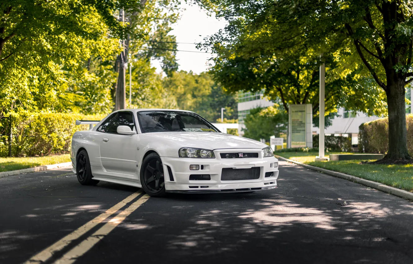 Photo wallpaper GT-R, White, Skyline, R34