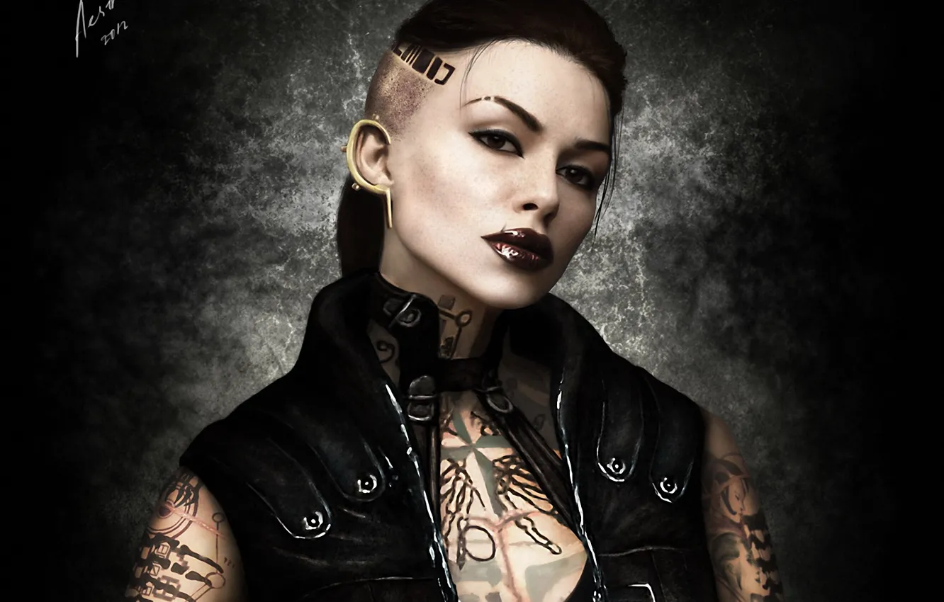 Photo wallpaper girl, tattoo, art, tattoo, Mass Effect 3, Jack, Jack