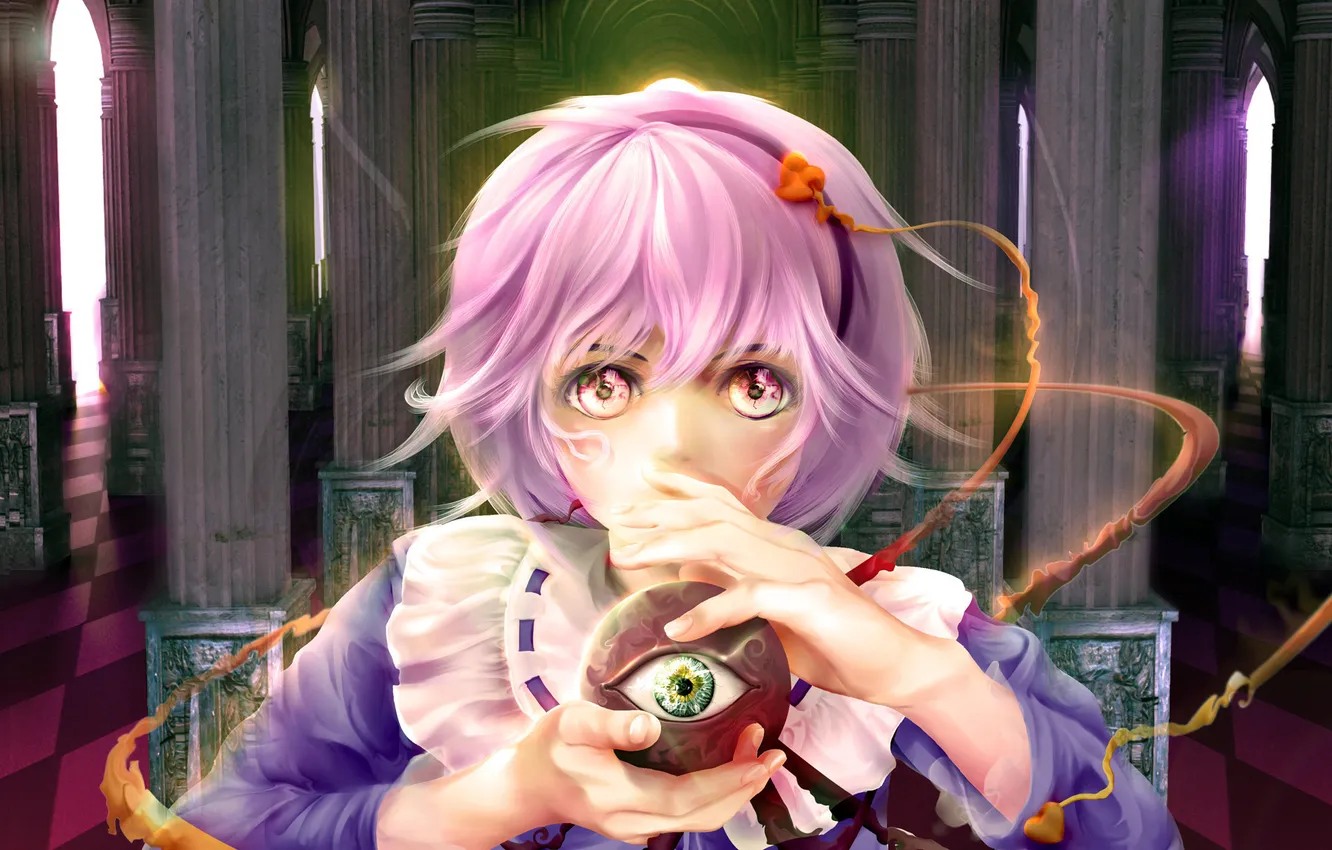 Photo wallpaper eyes, girl, hair, pink, touhou