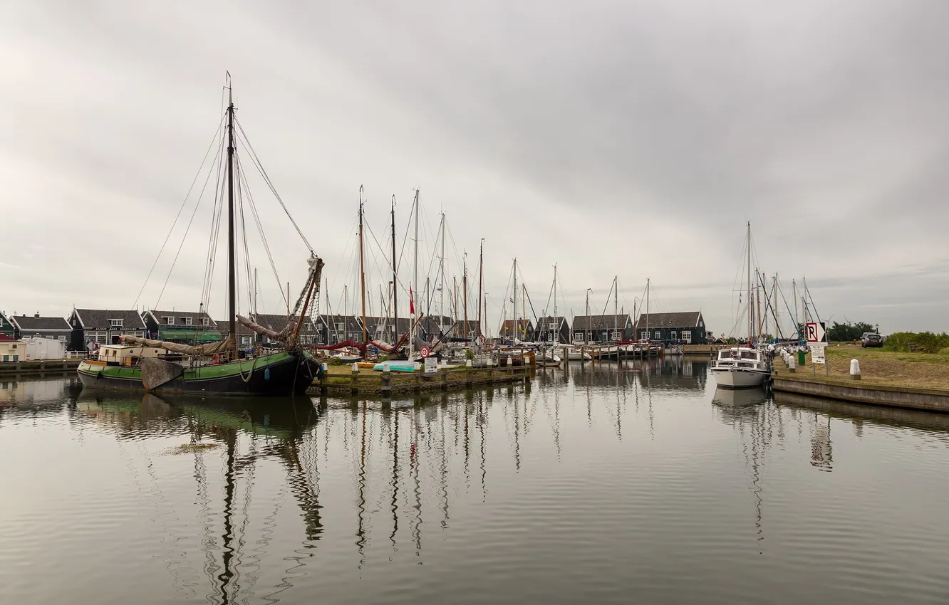 Photo wallpaper landscape, the city, boat, Bay